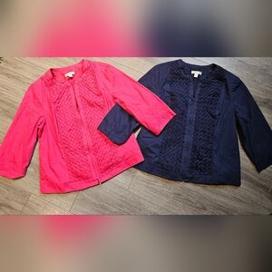 Coldwater Creek Women's 3/4 Sleeve Navy Blue & Pink Zip Up Blazer Jackets Lot 16